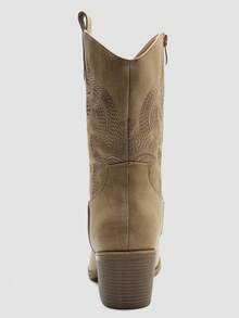 GLOBALWIN Women's Mid Calf The Western Cowgirl Boots Fashion Cowboy Boots For Women Chunky Low Heel Fall Boots Halloween Season - 卡其色 - 查看 5