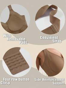 3 piezas Sujetador de mujer de verano con tirantes ajustables y almohadillas extraíbles, cómodo y sin cables para uso diario y actividad física - Marrón - Ver 5