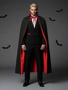 1pc Cape Black Red Double-Sided Wizard Death Cape Halloween Show Costume Black Cape - Black and Red - View 3