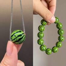 1 新款小众设计西瓜手链，夏季复古清新简约男女通用串珠手链，水果配饰，派对惊喜礼物 - 彩色 - 查看 3
