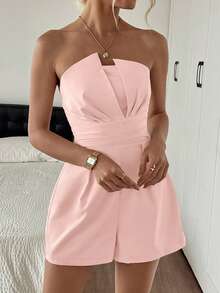 Women's Elegant Solid Color Jumpsuit, Suitable For Daily Shopping, Afternoon Tea, Light Parties And Other Occasions - Pink - View 1