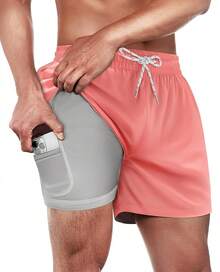 Mens Swim Trunks With Compression Lined Short Bathing Suits For Men 5 Inch Inseam Liner Men's Swimming Trunk - Red - View 1