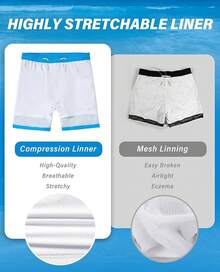 Bañador de hombre con forro de compresión, pantalón corto de baño de 5 pulgadas de entrepierna para hombres - Línea Azul - Ver 2