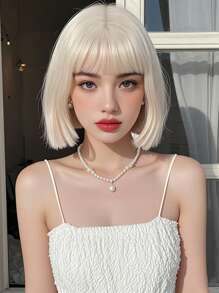 XYUNMI Blonde Bob Wig Short Straight With Bangs 12 Inch Lightweight Breathable Women's Heat Resistant Synthetic Wig For Daily Wear Party Role Play Beautiful Natural Lively Cute Short Hair