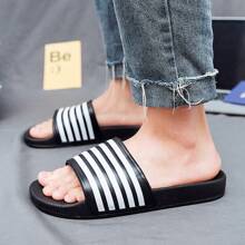 New Design Striped Slippers For Men And Women, Fashionable Couples One-Strap Slides, Lightweight Casual Indoor Outdoor
