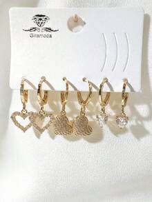 Kit Of 3 Earrings Studded With Zirconia Stone, Small Hoop, Heart Pendant, 18k Gold Plated And 925 Silver - 41 - View 1