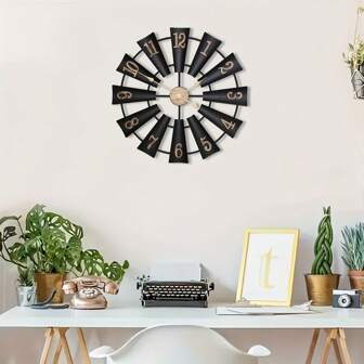 1 pieza Reloj de pared de 60 cm de diseño de molinillo de viento de metal retro y hierro, adecuado para decoración de pared del hogar, sala de estar, dormitorio, restaurante, cafetería, tienda y jardín exterior (pilas no incluidas)