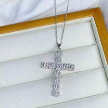 1 件男女款简约十字架项链，不锈钢中银。金色拉丁十字架吊坠项链 - 彩色 - 查看 7