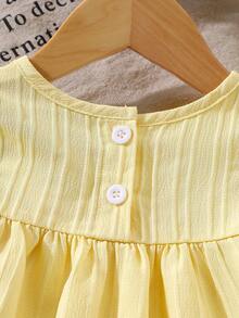 Baby Girl Solid Color Sweet Lovely Crochet 3D Flower Cap Sleeve Casual Dress, Suitable For Outdoor Wear - Yellow - View 6
