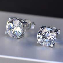 Round Princess Cut Synthetic Zirconia Stud Earrings For Parties And Weddings