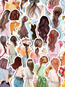 50 Pcs Watercolor Girl Silhouette Background Doodle Stickers, Creative Minimalist Artistic Decor Stickers Suitable For Scrapbooking, Phone Case, Skateboard, Guitar, Luggage, Laptop, Tablet