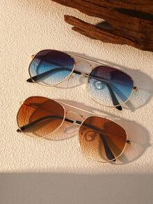 2pcs Men Retro Double-Bridge Metal Aviator Eyeglasses, Fashion - Multicolor - View 1