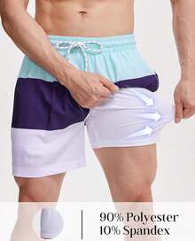 Mens Swim Trunks With Compression Lined Short Bathing Suits For Men 5 Inch Inseam Liner Men's Swimming Trunk - Blue Line - View 3