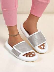 Damen-Sandalen mit flacher Sohle Sparkle - Weiss - Übersicht 1