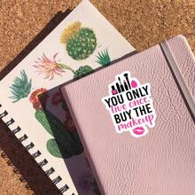 3-Inch Vinyl Sticker, Easy To Apply, Waterproof And Grease-Proof, Clear Pattern. "Essential Cosmetic Sticker - 'You Only Live Once, Buy The Makeup'! Stylish Slogan With Makeup Tool Graphics, Fashionable And Eye-Catching, Helps Unleash Your Charm. Reusable Sticker, Applicable To Car, Bumper, Laptop, Water Bottle, Books And More.
