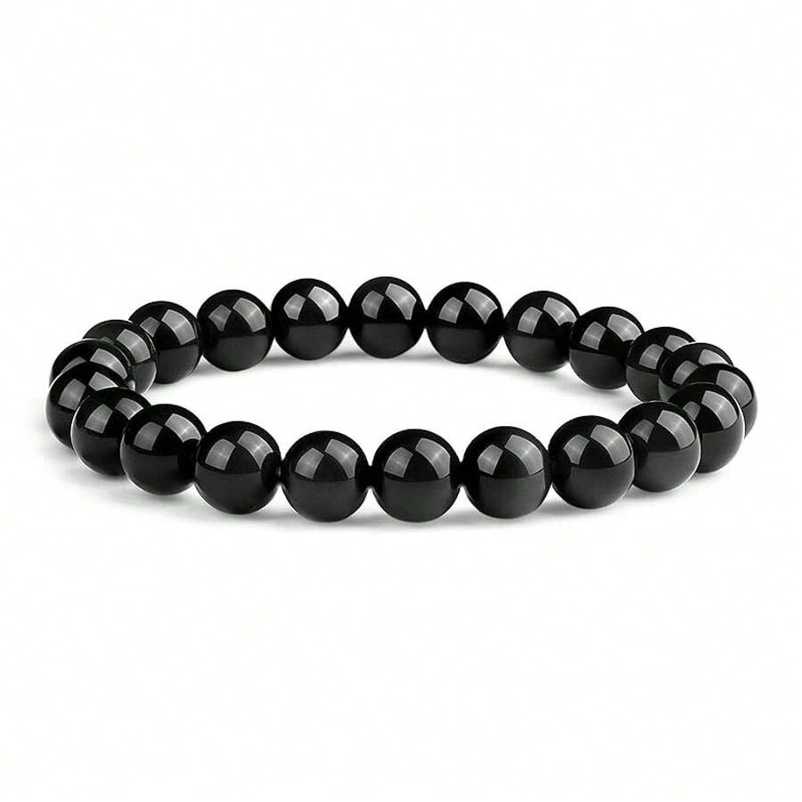 Vibe Green Jade Bracelet - Healing Wealth Bracelet - Jade Beaded Bracelet Women Men - Bring Good Luck Prosperity And Emotional Balance - Adjustable Size - Black Obsidian - 查看 1