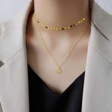 MONALLY 1件18K镀金奢华时尚金色几何圆形双层项链，优雅不锈钢首饰，女士夏季假日旅行海滩派对礼物 - 雙層項鍊 - 查看 4