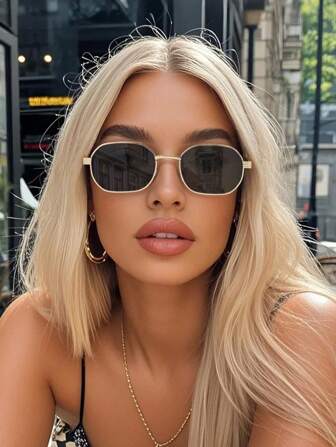 1pc Women Metallic Square Full Frame Classic Cool Delicate Shades Basics Classy Aesthetic Popular Design Fashion Glasses For Street-Photography,Driving,Going Out Outfit,Golf Fashion Accessories ,Back To School,Preppy Style,School Look