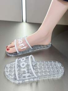 2026 Nuevas sandalias de plástico transparente de moda para mujer, sandalias de ducha de cristal para interiores de verano, resistentes al deslizamiento y de alta calidad, versátiles sandalias transparentes de playa - Blanco - Ver 6