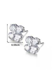1 Pair 925 Sterling Silver Elegant Four-Leaf Clover Stud Earrings For Women, Inlaid With Synthetic Cubic Zirconia, Luxury Shining Design, Hypoallergenic, Suitable For Carnival And Music Festivals, 1 Pair Earring Gift