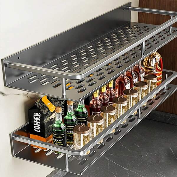Aluminum Kitchen Rack Kitchen Shelf Toilet Storage No Drill Hanging Rack Bathroom Organizer Hang On The Wall Kitchen