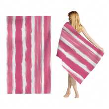 1pc Extra Large Beach Towel, Multi-Size, Striped, Microfiber, Soft, Absorbent, Essential For Bathroom, Vacation, Beach, Swimming Pool, Gym, Multipurpose - Pink - View 3