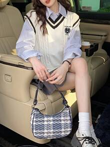 Alicedudu Contrast Trim Cable Knit Sweater Vest - Beige - View 4