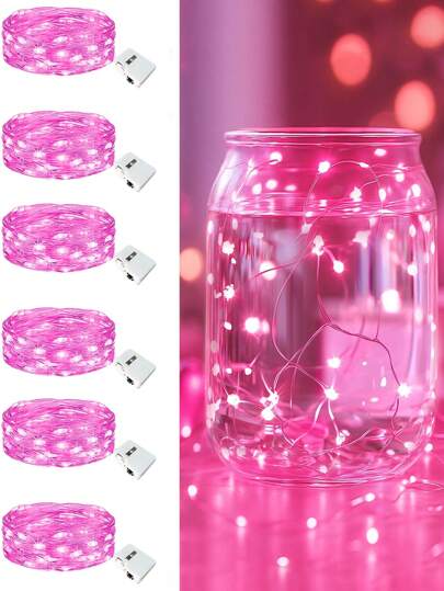 10pcs LED String Lights, 40inch LED Lights String, Warm Blue Color LED Fairy Lights, Battery Operated Pink Fairy Lights For Indoor Outdoor Decoration, Wedding Party Bedroom Patio, Valentine's Day