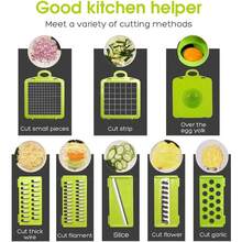 16-Piece Multi-Function Kitchen Set: Vegetable & Fruit Chopper, Manual Food Grater, Onion & Potato Shredder | Space-Saving Design, Dishwasher, Easy Prep For Meals | Kitchen + Travel Accessories, Cocina Decor - Green - View 6