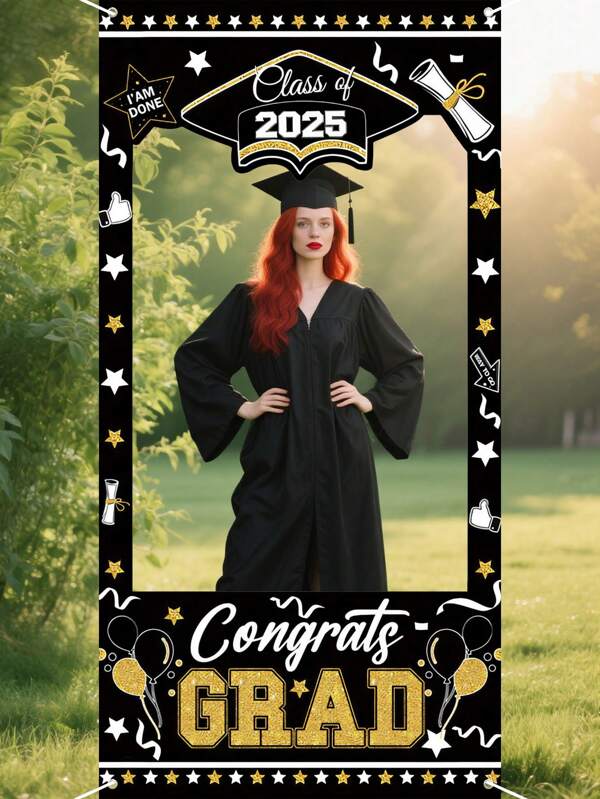 2D Doorframe Backdrop Banner, 2025 Graduation Photo Booth Backdrop - Made Of Polyester Fabric Party Decor, Multi-Purpose, No Electricity Required, Ideal For Graduation Celebration