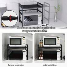 Expandable Kitchen Microwave Stand With 6 Hooks Designed For Efficient Utensil Organization, Adjustable Width Suitable For Most Microwave Ovens, Promoting Orderliness And Convenience In The Kitchen