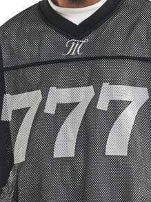 1 pezzo Maglione oversize in tessuto a rete alta qualità, con stampa di lettere e numeri, design unisex, stile urban