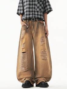 1 quần jeans ống rộng đơn giản thời trang Mỹ cổ điển dành cho nam Justice Brother - Màu xanh lam - Xem 7