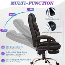 Massage Reclining Office Chair With 7 Points Vibration, Home Office Desk Chair With Footrest & Wheels, 350lb - 黑色 - 查看 5