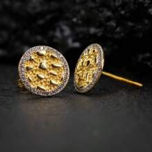 1 par de elegantes y vintage pendientes de botón redondos, diseño geométrico de lujo a la moda, pendientes de botón para damas para fiesta y diario (sin caja)