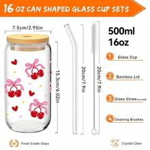 1pc16oz Bow Cherry Multi-Style Glass Cup, Double-Layer Insulated Straw Cup With Wooden Cup Lid, Special Drinking Cup For Girls, Birthday Gift For Girlfriend, Anniversary Gift, Valentine's Day Gift