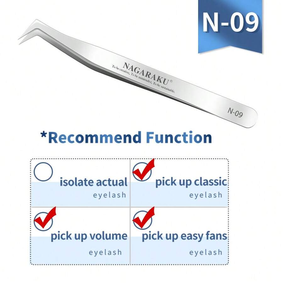 NAGARAKU Eyelash Extension Tweezers  N-09 Stainless Steel for eyelash Professionals - Silver - View 1