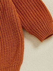 Girls Halloween Knit Sweater Long Sleeve Round Neck Letter Pumpkin Embroidery Knitwear - Orange - View 5