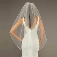 Pearl & Crystal Beaded Wedding Veil - 1 Tier Fingertip Bridal Veil With Elegant Beaded Edge, Soft Tulle - 30吋-白色 - 查看 10