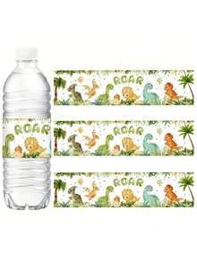 10pcs Dinosaur Theme Water Bottle Labels, Cartoon Dinosaur Roar Water Bottle Stickers, Jungle Animal Water Bottle Wraps, Dinosaur Theme Party Decorations, Suitable For Baby 1st Birthday Party - Multicolor - View 3