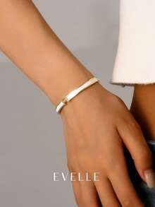 18k 镀金字母 H 白色珍珠母手镯，适合派对和日常佩戴 - 金色 - 查看 4