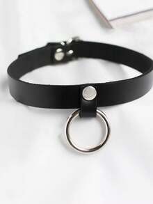 皮革颈链，性感，带 O 形环的项圈，可调节派对角色扮演，带 O 形环的颈链