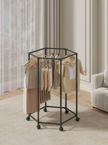 1 pièce Étendoir à vêtements sur pied, rotatif à 360°, avec roulettes coulissantes. Étagère hexagonale de stockage et de séchage, organisateur et cintre de vêtements grande capacité pour usage domestique