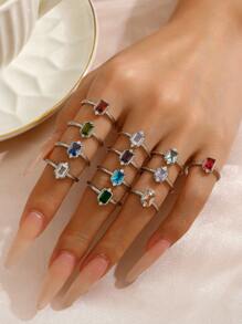 1 pieza Anillo de joyería de estilo vintage, de corte brillante de zirconia cúbica rectangluar de alta calidad y de lujo, con diseño único y minimalista, accesorio de regalo, piedra de nacimiento de diciembre