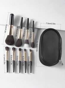 9 Peças Mini Conjunto de Pincéis de Maquiagem, Kit de Viagem Portátil, Adequado para Iniciantes, Pincéis de Pó e Contorno com Nécessaire Preto