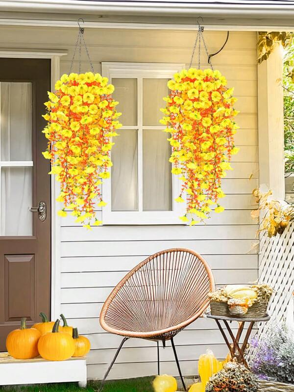 2pcs/4PCS/6PCS Artificial Hanging Plants Morning Glory Artificial Orange Vine Hanging Plants Suitable For Wall Home Living Room Indoor And Outdoor Autumn Decoration