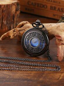 Starry Blue Dial Pendant Bronze Hollow Quartz Zakhorloge, Romeinse Cijfers Retro Horloge