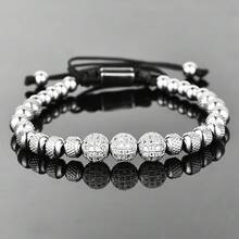 Luxury Men's Bracelet With 6mm Blue Cubic Zirconia Microbeads, Stainless Steel Round Beads Friendship Bracelet - Bạc - Xem 12