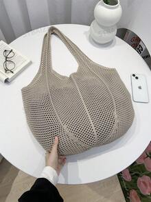 ENBEI Women's Stylish And Elegant Tote Bag, Holiday Beach Bag, Hollow Knitted Beach Bag Simple Crochet Bag Love Casual Hollow Pattern Crochet Bag Holiday Style Suitable For Teenage Girls College Students Very Suitable For College, Outdoor, Travel, Outing, Leisure Vacation, Beach Bag, Shoulder Bag, Handbag, Very Suitable For Beach Vacation, Shopping And Vacation Essentials, Perfect Match With Women's Holiday Clothing