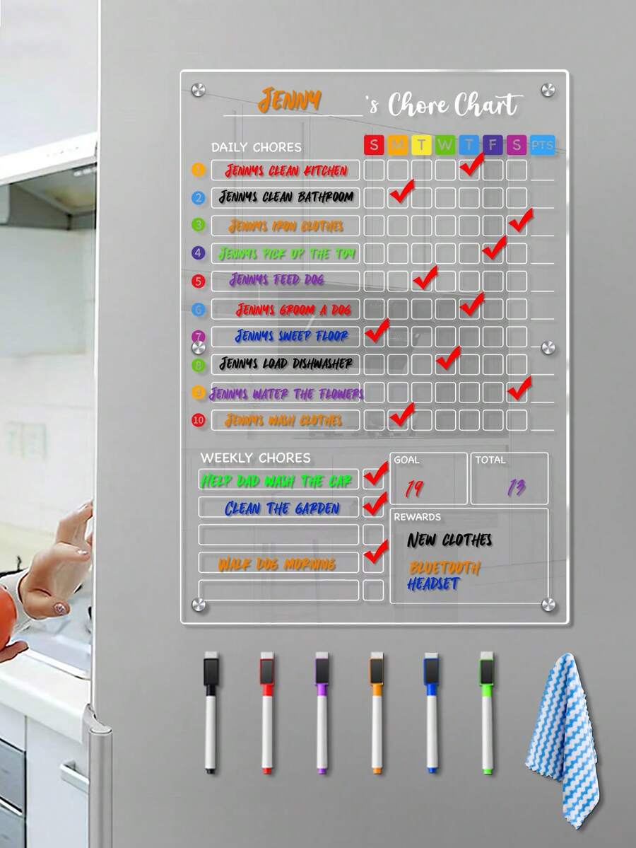 1 set Tableau blanc acrylique format A3, autocollants décoratifs magnétiques colorés pour réfrigérateur, tableau à effacer à sec réutilisable en acrylique coloré avec 6 trous de renforcement, tableau d'écriture de haute qualité, grand tableau mémo (comprend 6 marqueurs de tableau blanc + un efface de couleur aléatoire) - beaucoup - Voir 1